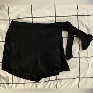 Black Satin Zara Wrap Skort